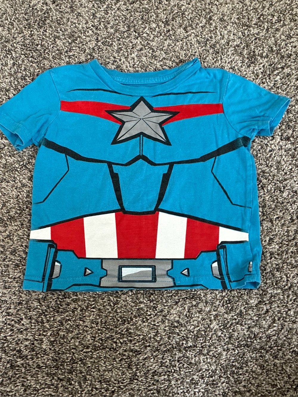 Marvel Avenger Captain America Blue and Red Short Sleeve Tee, Size 2T